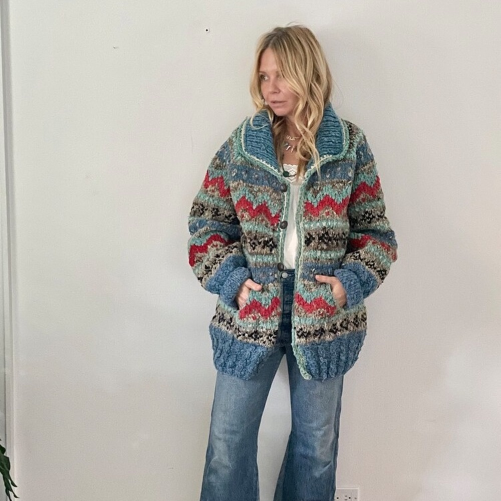 SOLD — 100% wool blue Ecuadorean sweater with wooden buttons